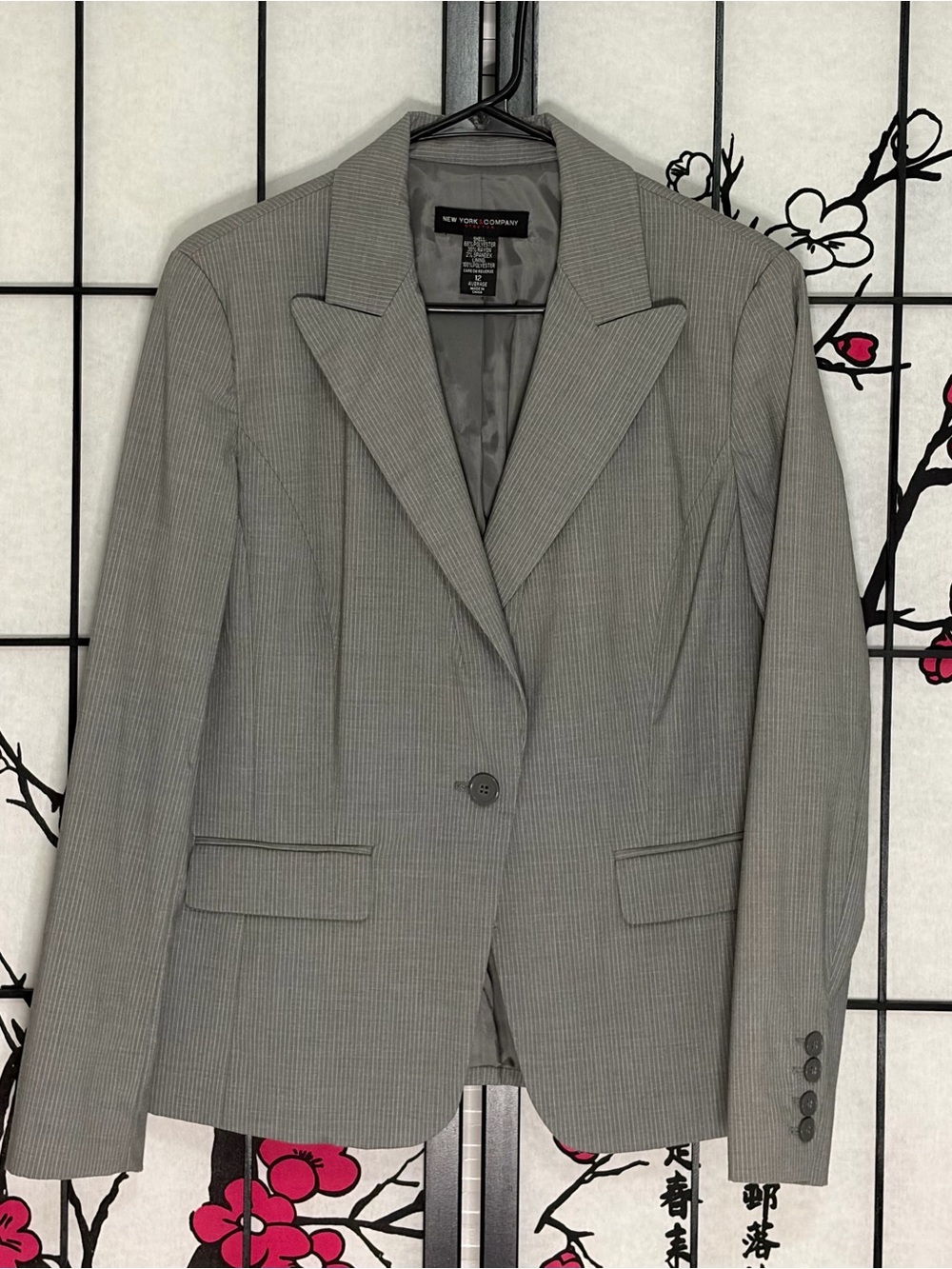 New York & Company Light Gray Pinstripe Blazer